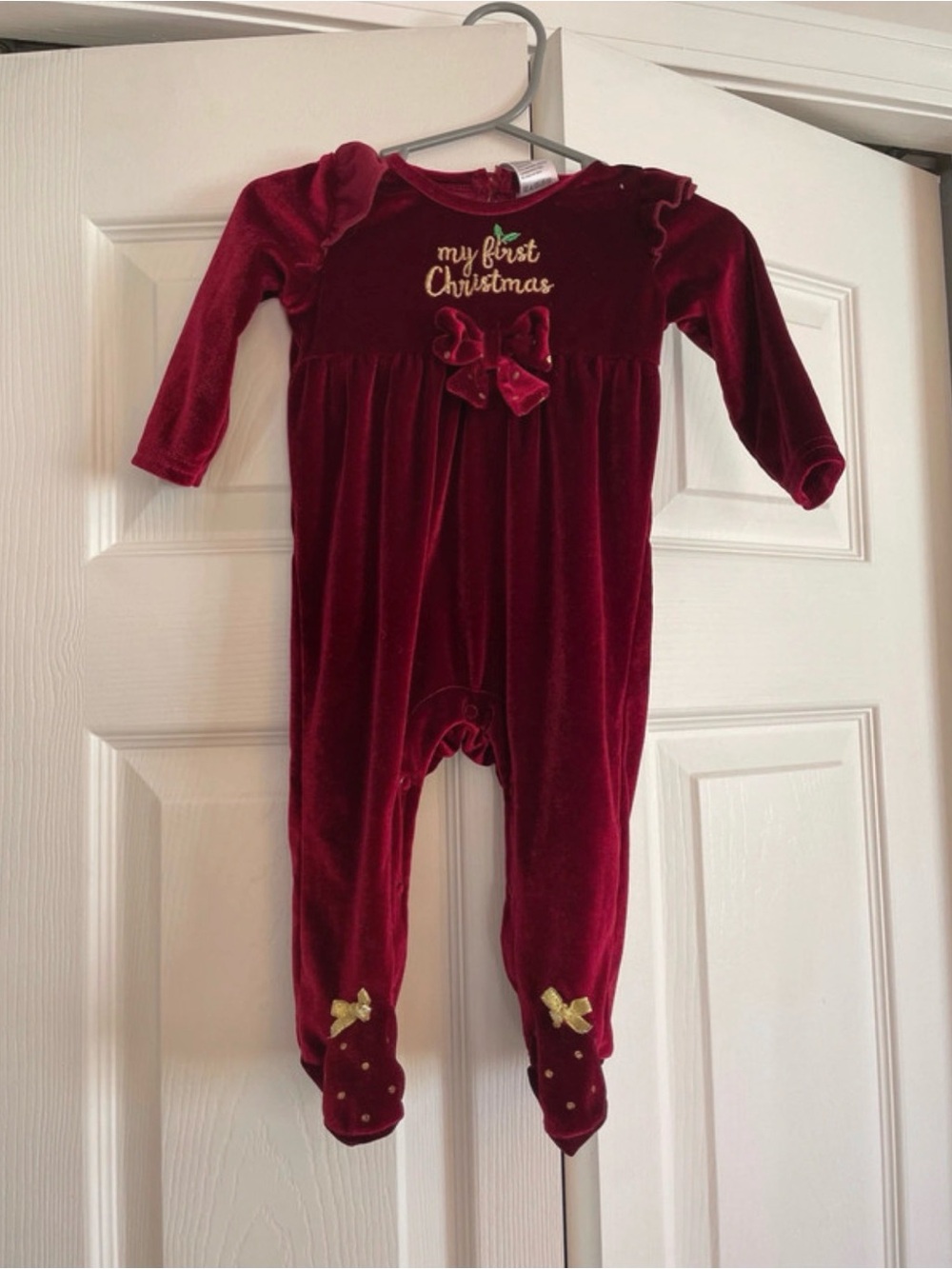Baby Velvet 'My First Christmas' One-Piece - Red